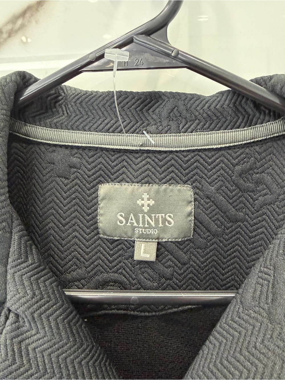 All Saints Black Short-Sleeve Embossed Polo Shirt - Picture 3 of 4